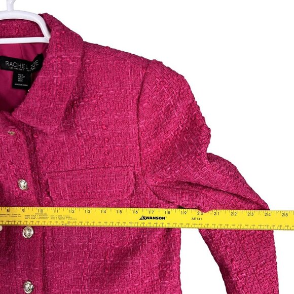 Rachel Zoe NWT Womens S Pink Tweed Boucle Cropped Jacket Top Gold Buttons Preppy - Picture 13 of 16